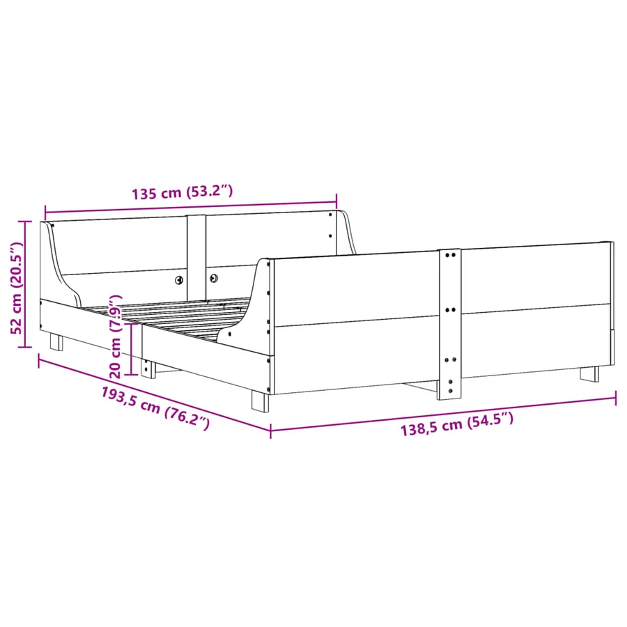 Cadre de lit sans matelas blanc 135x190 cm bois de pin massif - 9
