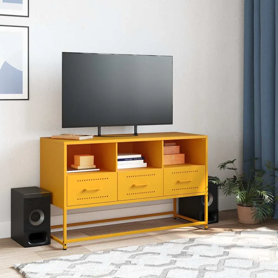 Meuble TV jaune moutarde 100,5x39x60,5 cm acier - 3