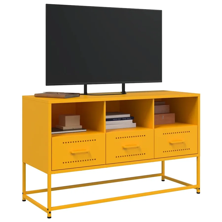 Meuble TV jaune moutarde 100,5x39x60,5 cm acier - 4