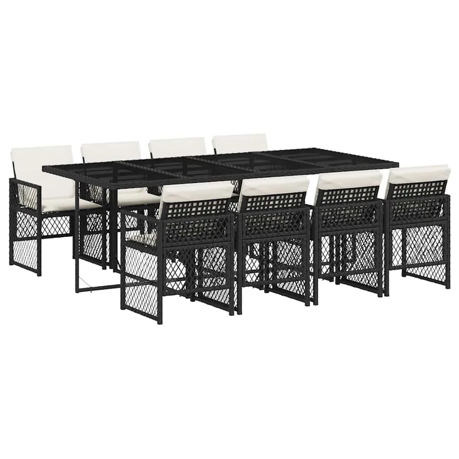 Ensemble à manger de jardin 9pcs coussins noir résine tressée - 2