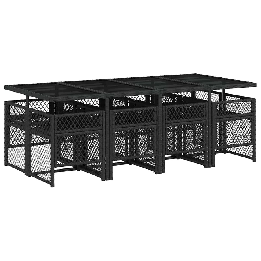 Ensemble à manger de jardin 9pcs coussins noir résine tressée - 5