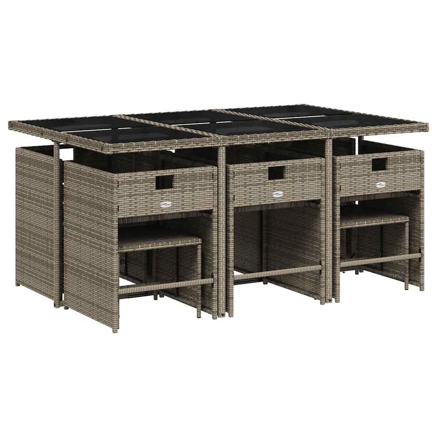 Ensemble à manger de jardin 11pcs avec coussins gris poly rotin - 3