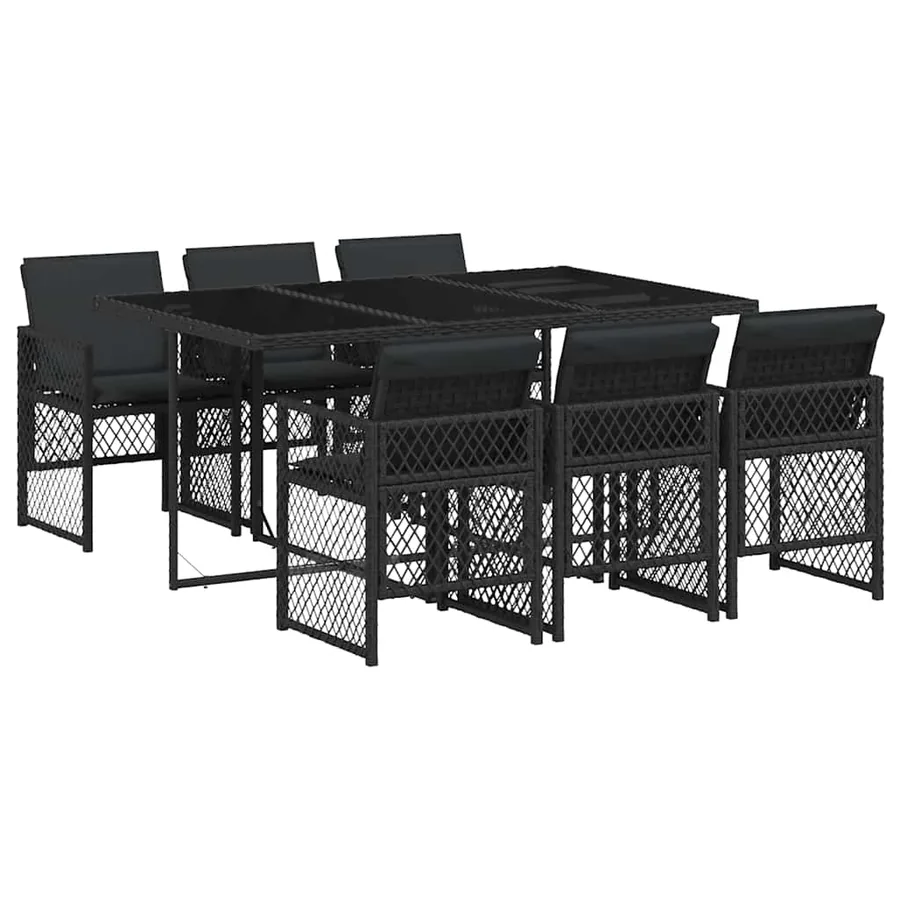 Ensemble à manger de jardin coussins 7 pcs noir résine tressée - 2