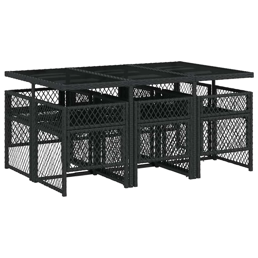 Ensemble à manger de jardin coussins 7 pcs noir résine tressée - 5