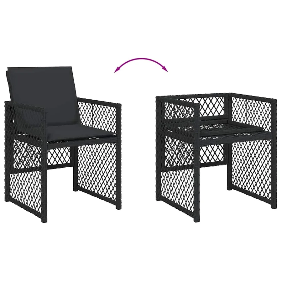Ensemble à manger de jardin coussins 7 pcs noir résine tressée - 6