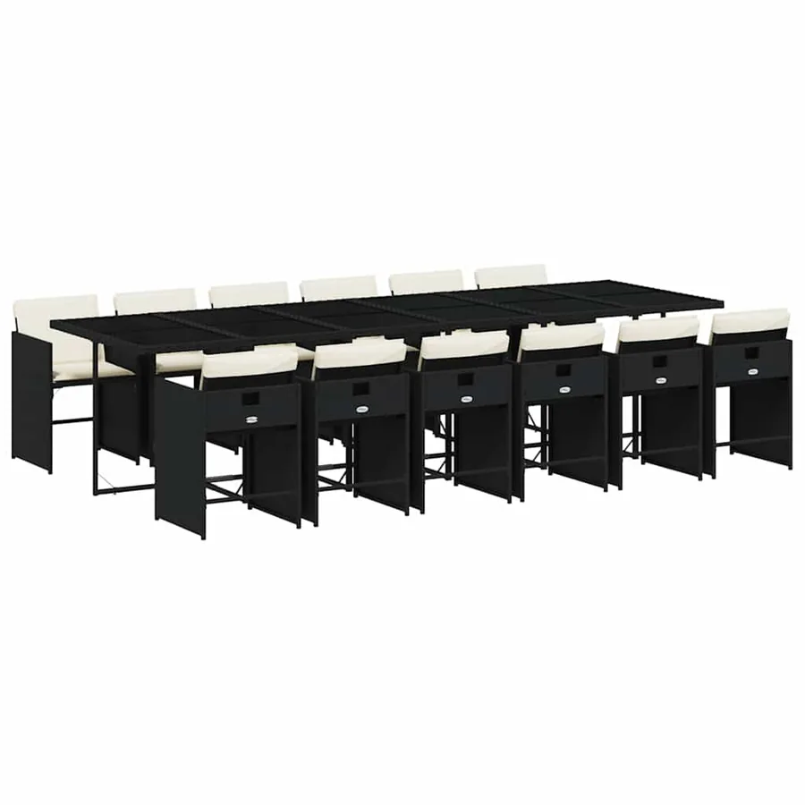Ensemble à manger de jardin 13 pcs coussins noir résine tressée - 2