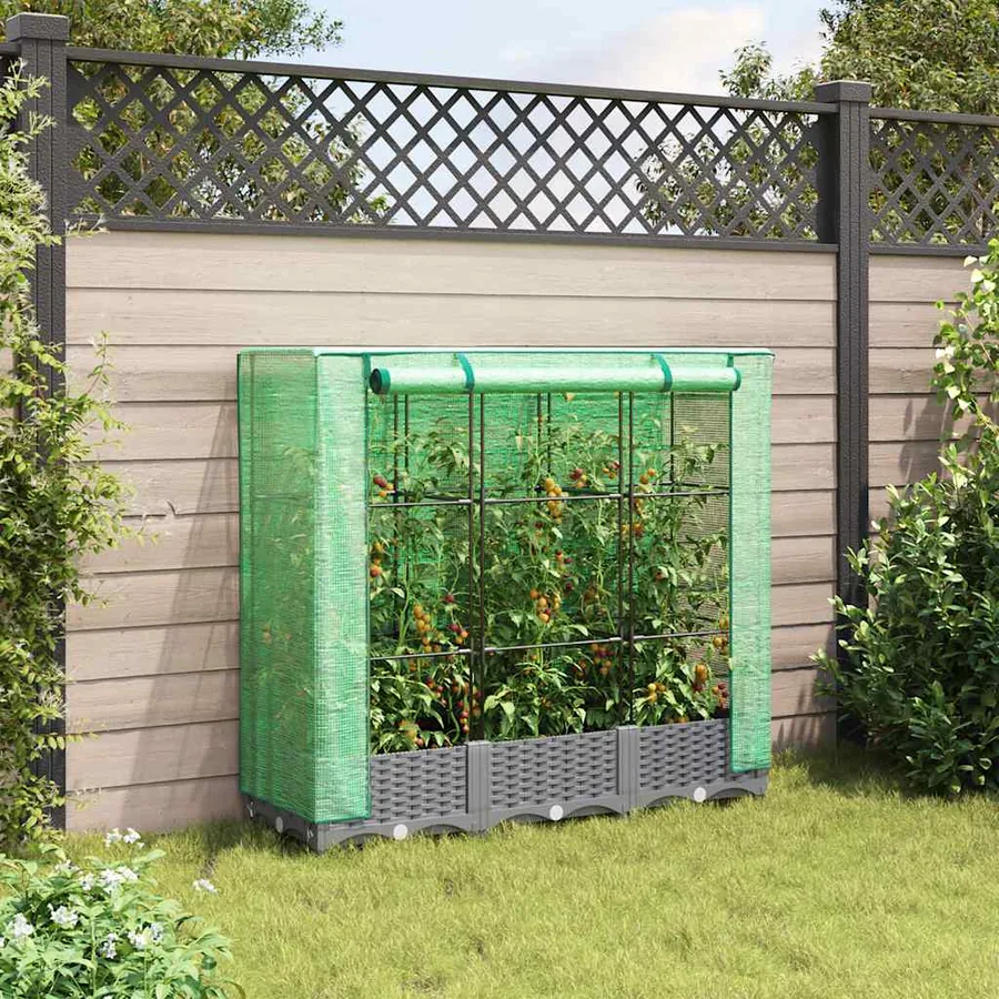 Jardinière surélevée avec housse aspect rotin 120x40x123 cm - 3