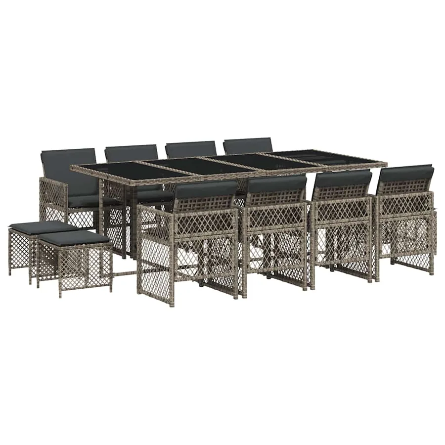 Ensemble à manger de jardin coussins 13 pcs gris résine tressée - 2