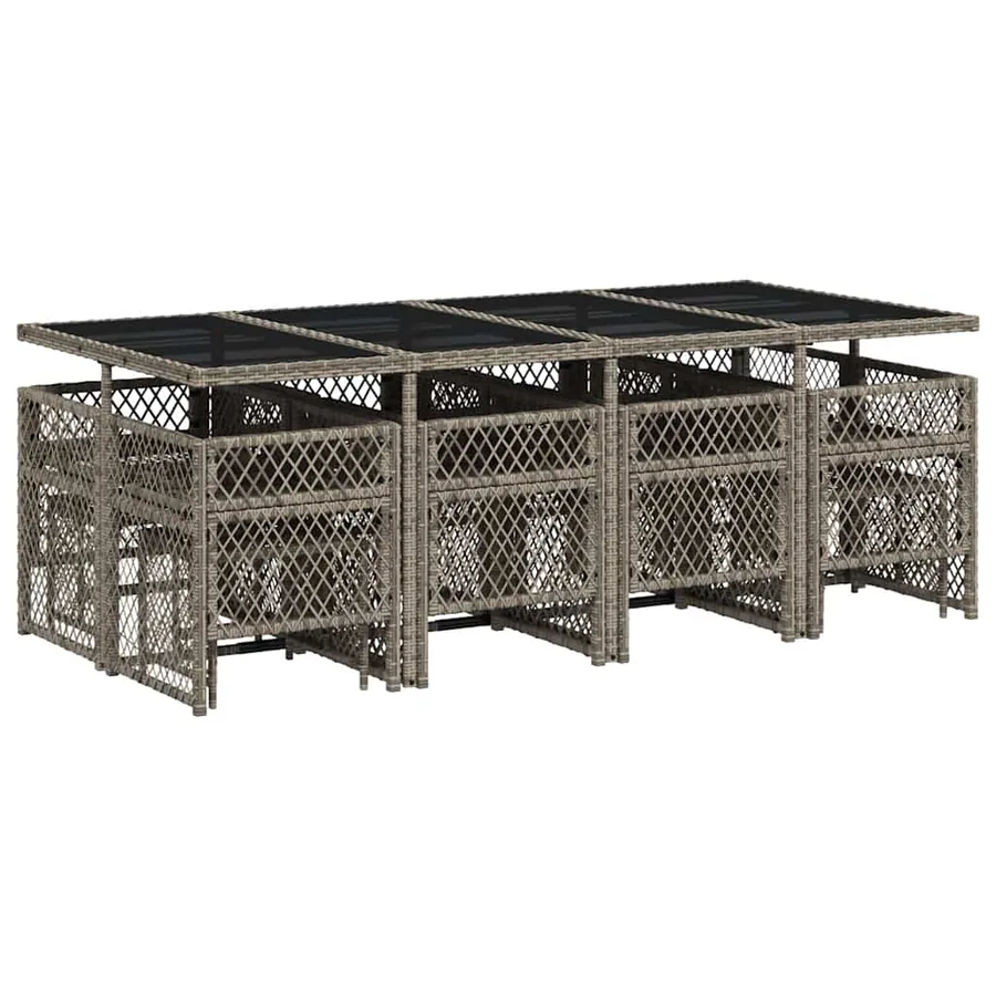 Ensemble à manger de jardin coussins 13 pcs gris résine tressée - 6
