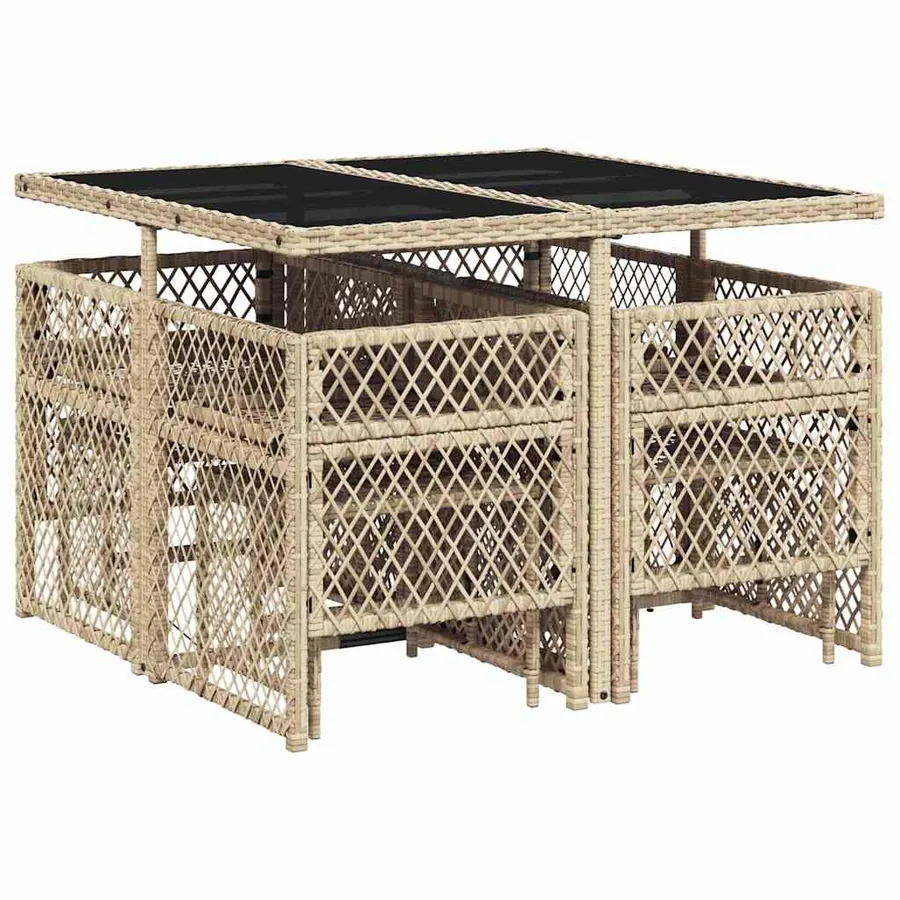 Ensemble à manger de jardin et coussins 9 pcs beige Poly rotin - 6