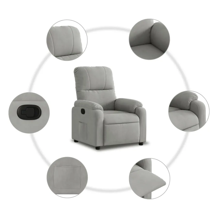 Fauteuil inclinable gris clair tissu microfibre - 5