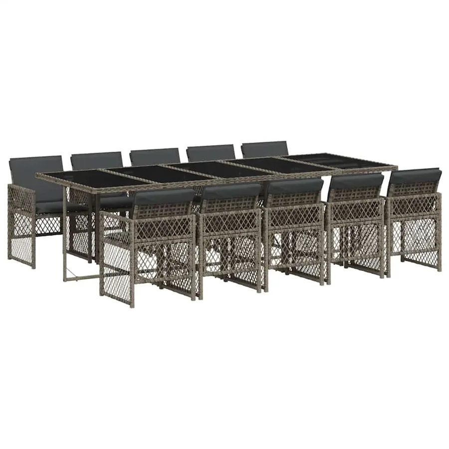 Ensemble à manger de jardin 11pcs avec coussins gris poly rotin - 2