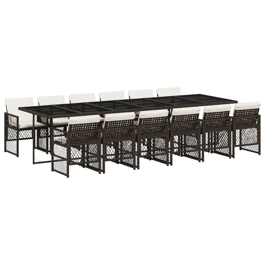 Ensemble à manger de jardin avec coussins 13 pcs marron rotin - 2