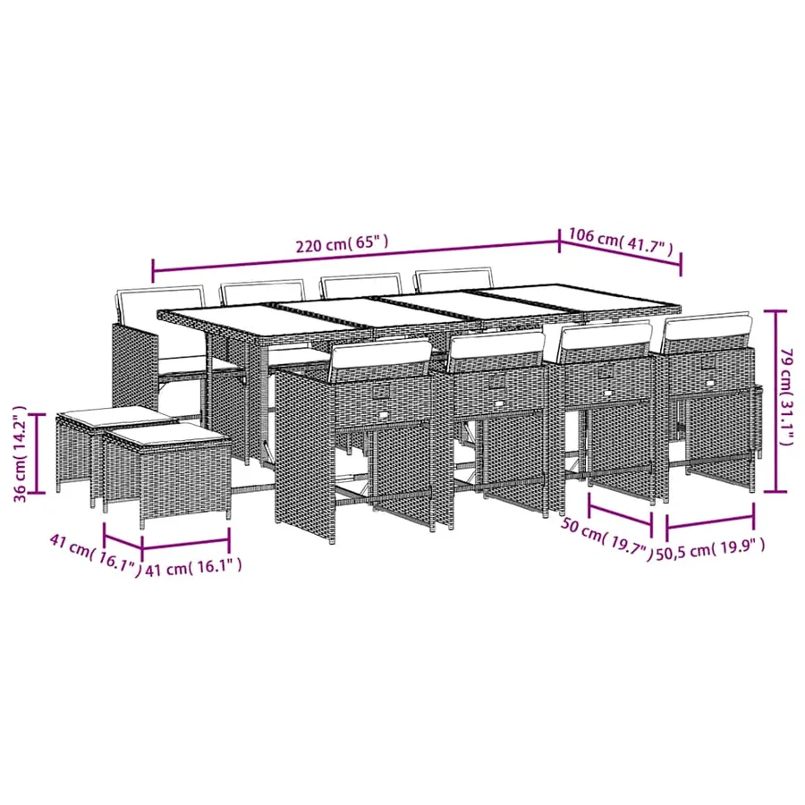 Ensemble à manger de jardin coussins 13 pcs gris résine tressée - 11
