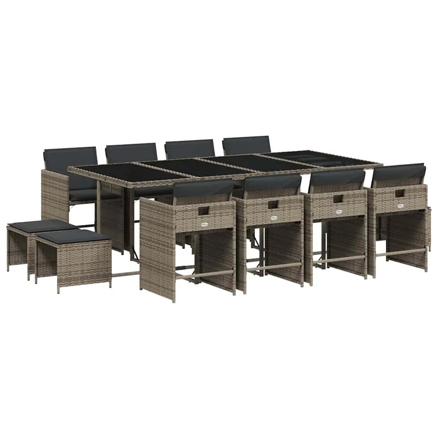 Ensemble à manger de jardin coussins 13 pcs gris résine tressée - 2