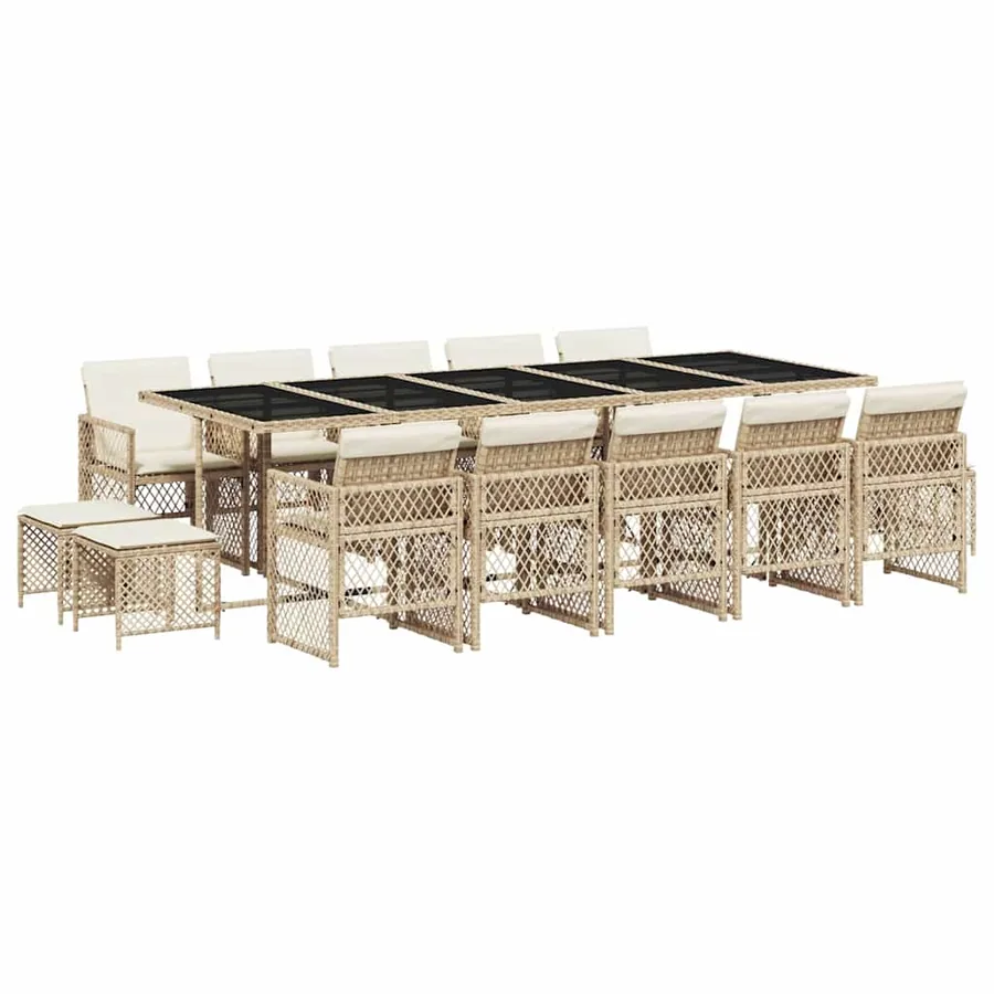 Ensemble à manger de jardin et coussins 15 pcs beige - 2