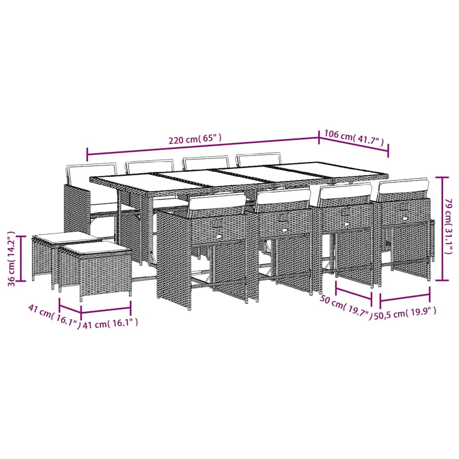 Ensemble à manger de jardin et coussins 13 pcs beige - 11
