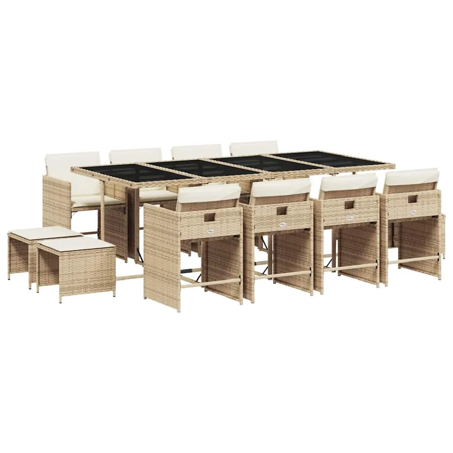 Ensemble à manger de jardin et coussins 13 pcs beige - 2