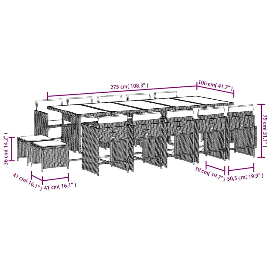 Ensemble à manger de jardin et coussins 15 pcs beige - 11
