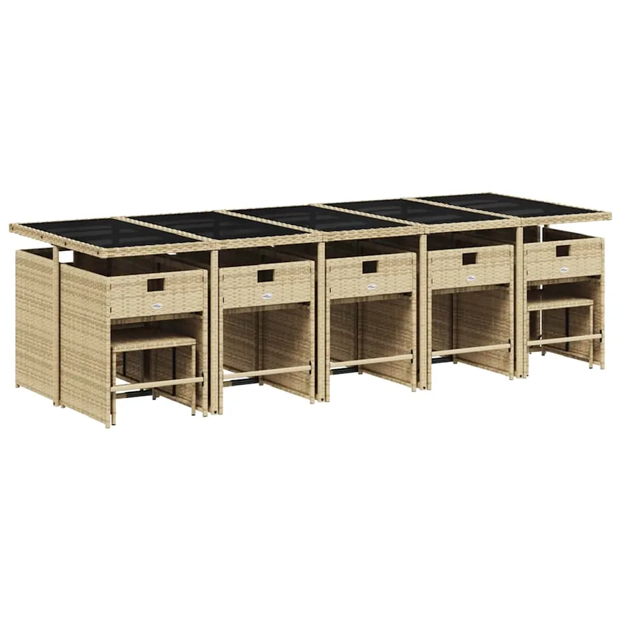 Ensemble à manger de jardin et coussins 15 pcs beige - 3