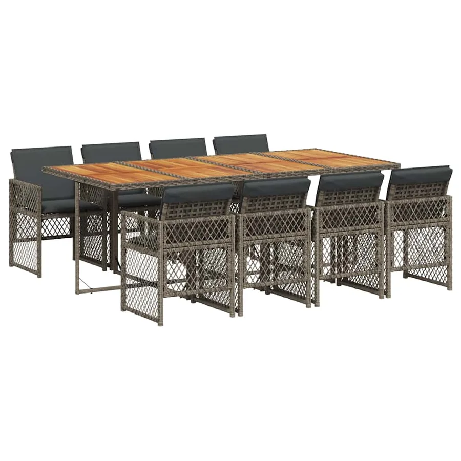 Ensemble à manger de jardin 9 pcs coussins gris résine tressée - 2