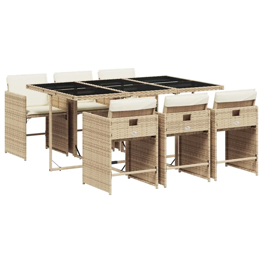 Ensemble à manger de jardin et coussins 7 pcs beige poly rotin - 2