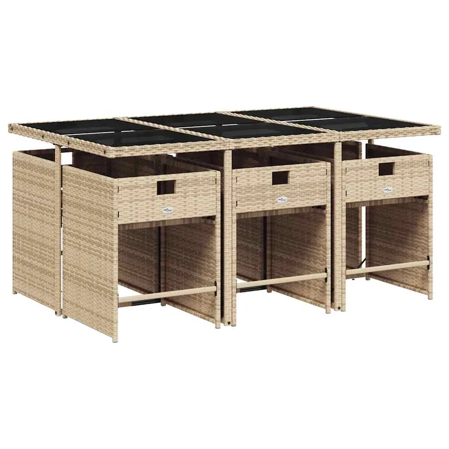 Ensemble à manger de jardin et coussins 7 pcs beige poly rotin - 3
