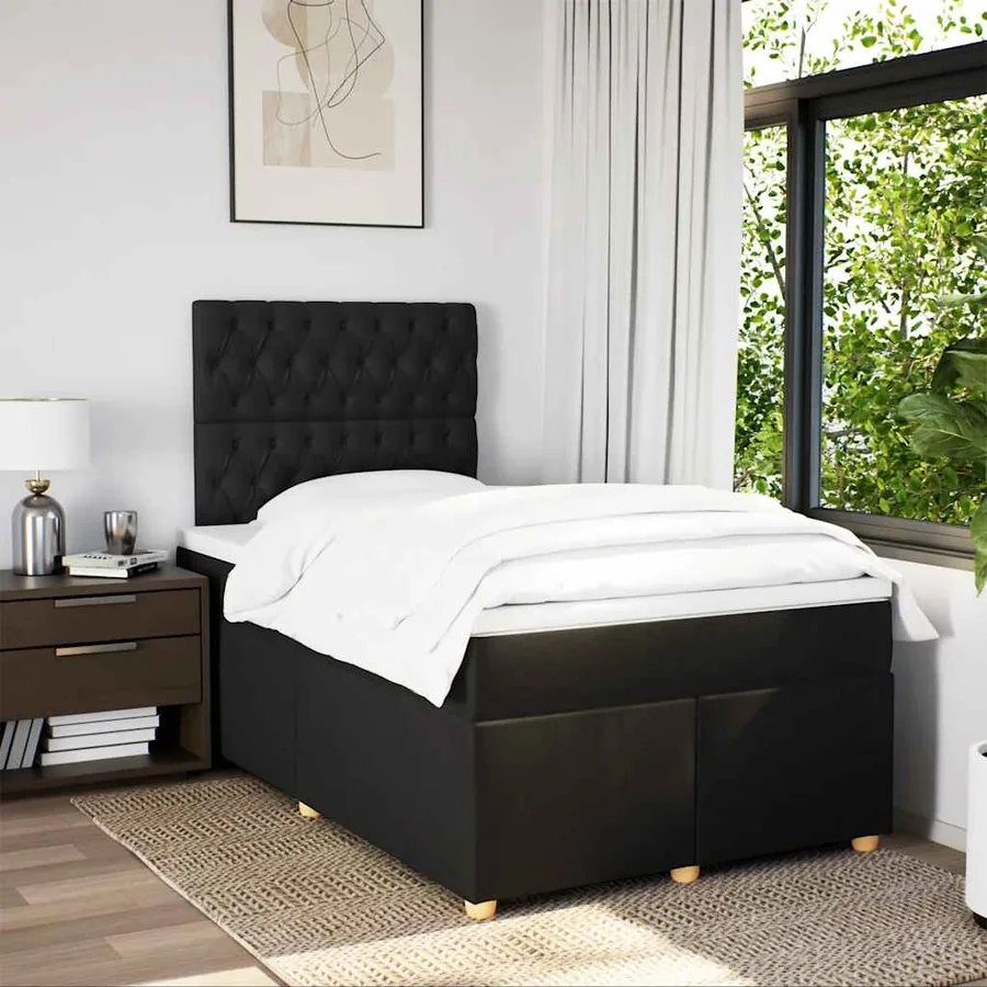 Sommier à lattes de lit avec matelas Noir 120x200 cm Tissu - 5
