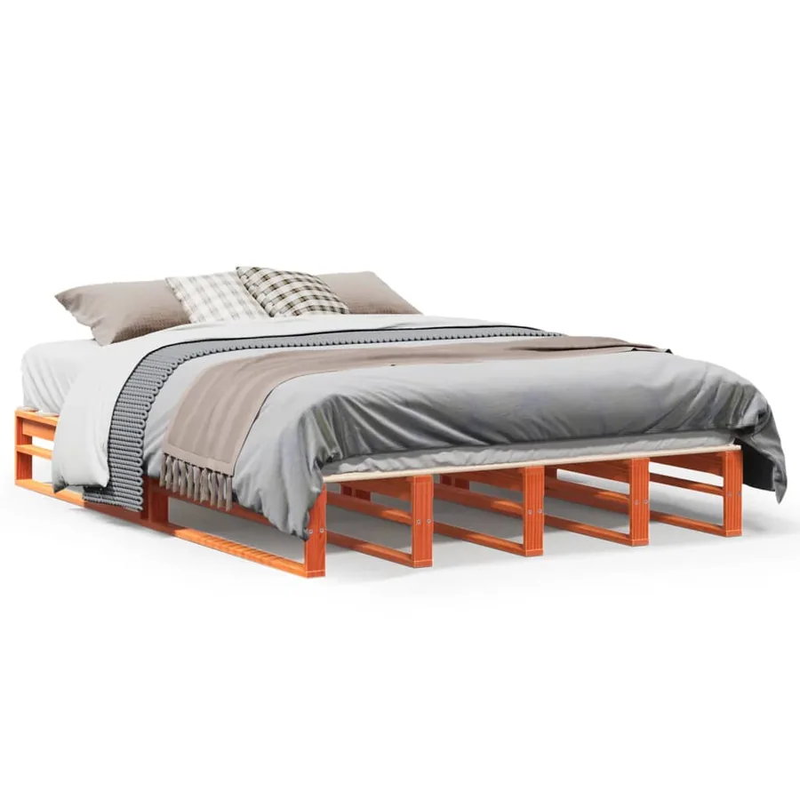 Cadre de lit sans matelas cire marron 135x190cm bois pin massif - 2