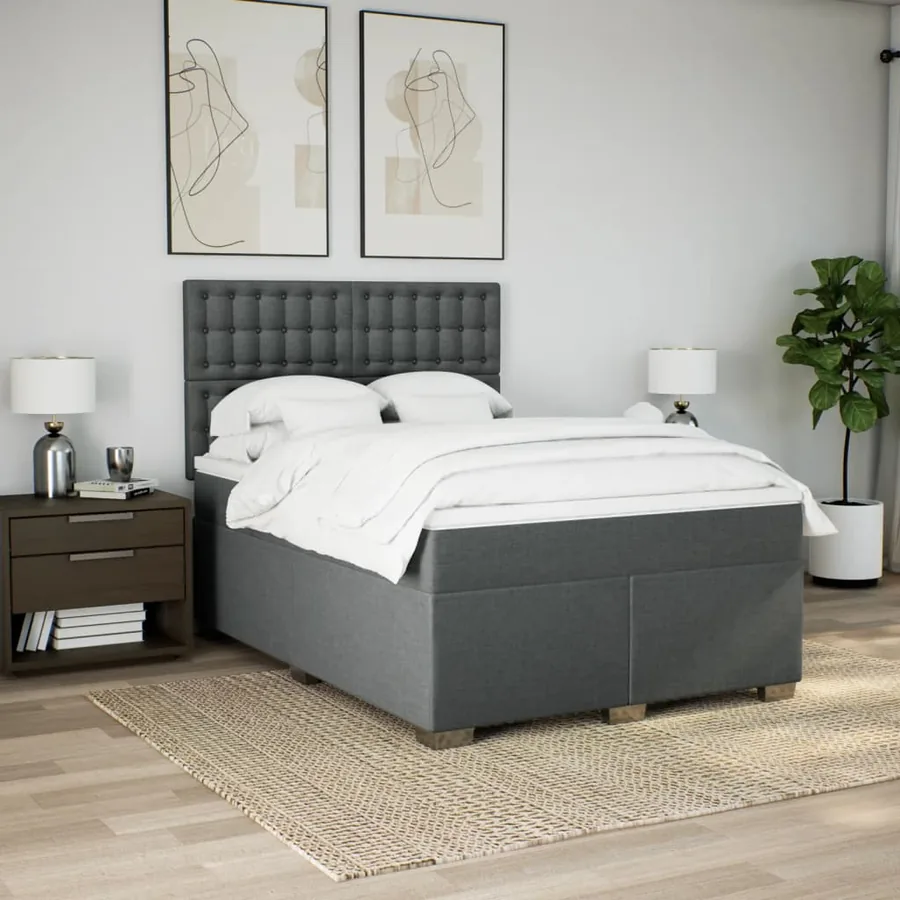 Sommier à lattes de lit avec matelas Gris foncé 140x190cm Tissu - 4