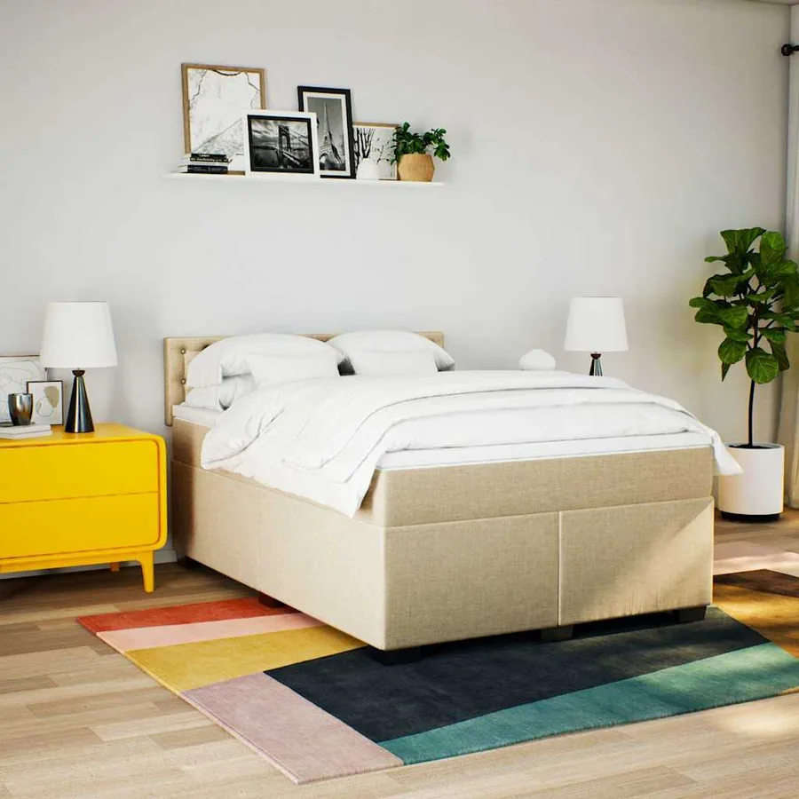 Sommier à lattes de lit avec matelas Crème 140x190 cm Tissu - 3