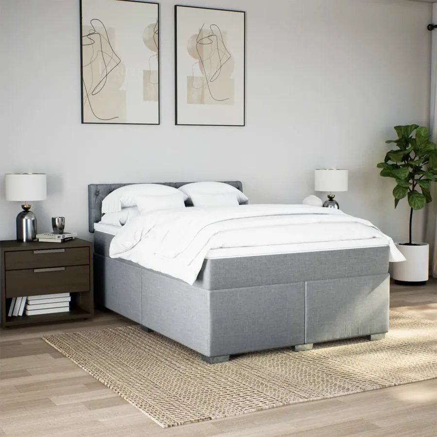 Sommier à lattes de lit avec matelas Gris clair 140x190cm Tissu - 4