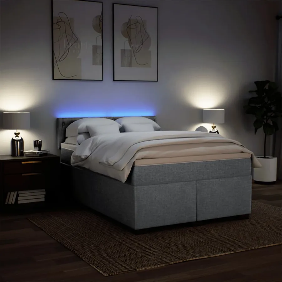 Sommier à lattes de lit avec matelas Gris clair 140x190cm Tissu - 5