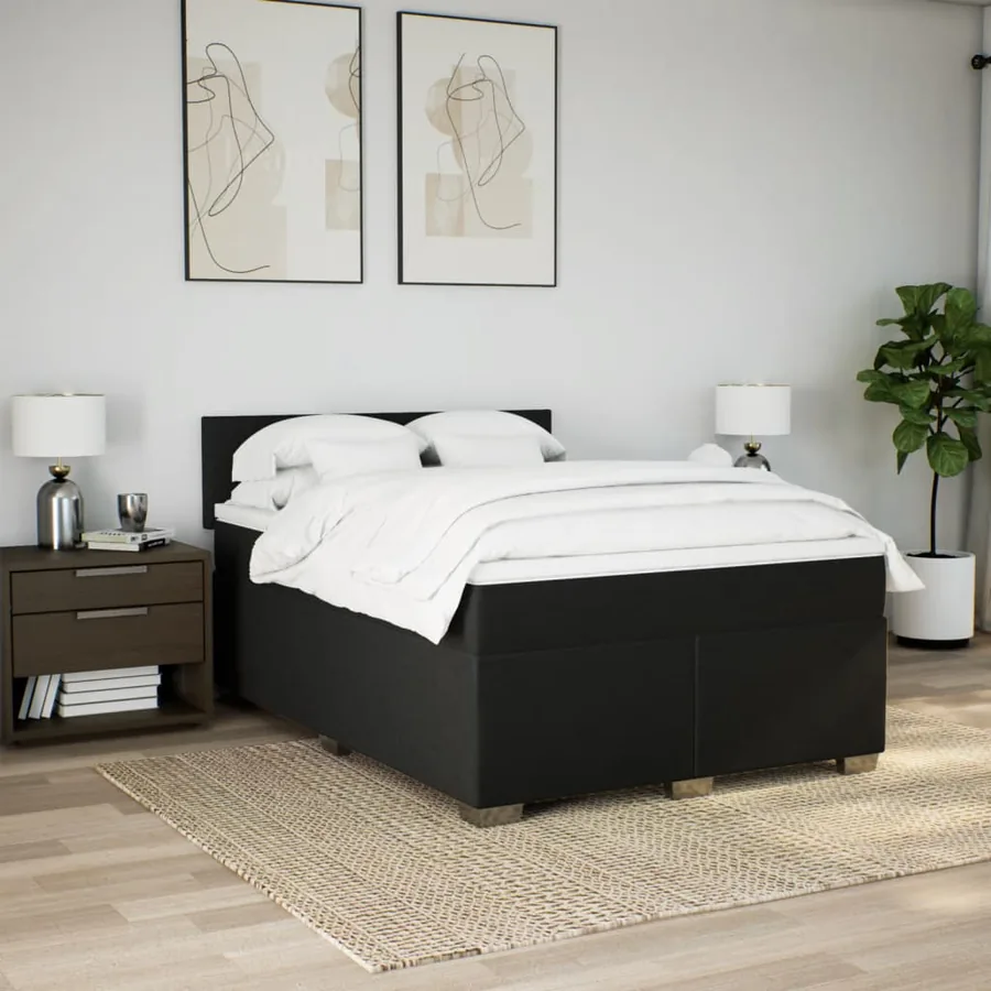 Sommier à lattes de lit avec matelas Noir 140x190 cm Tissu - 4