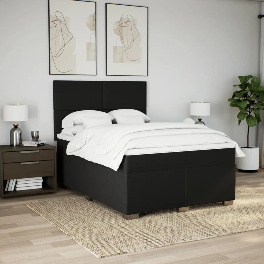 Sommier à lattes de lit avec matelas Noir 140x190 cm Tissu - 3