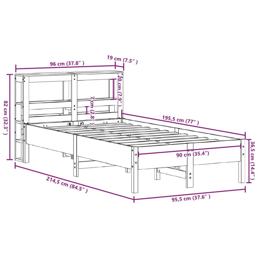 Cadre de lit sans matelas blanc 90x190 cm bois de pin massif - 12