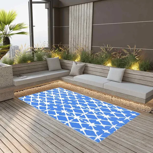Tapis d'extérieur ARAKIL bleu et blanc 80x150 cm PP