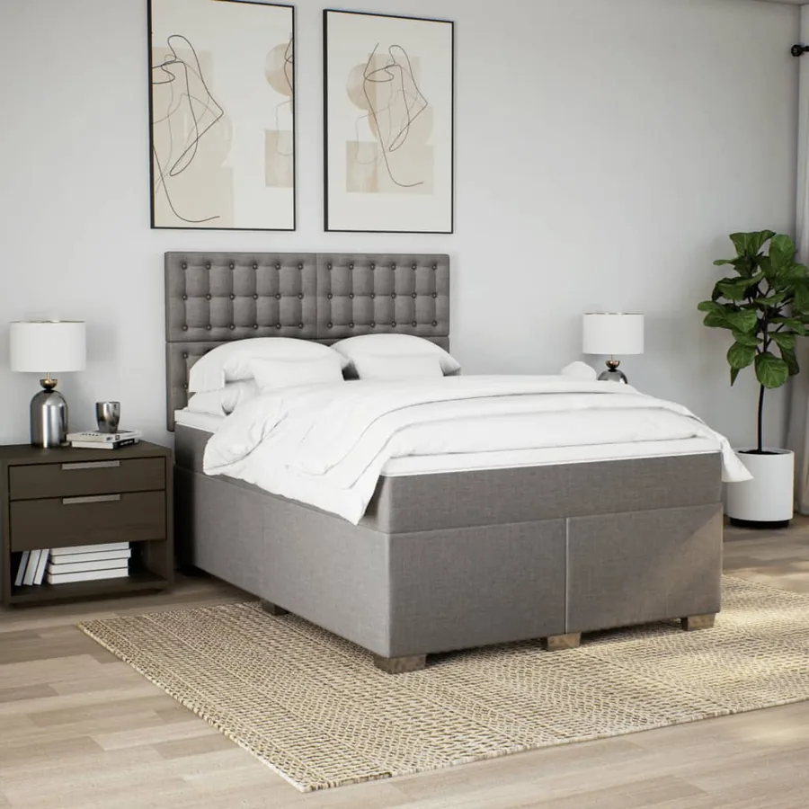 Sommier à lattes de lit avec matelas Taupe 140x190 cm Tissu - 4