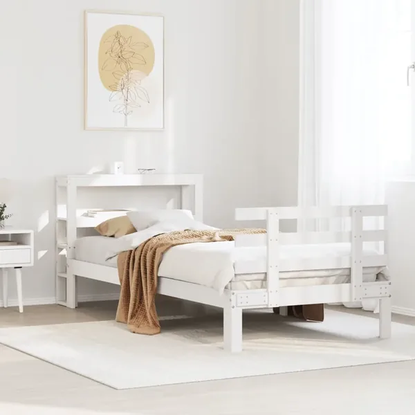 Cadre de lit avec tête de lit sans matelas blanc 90x190 cm