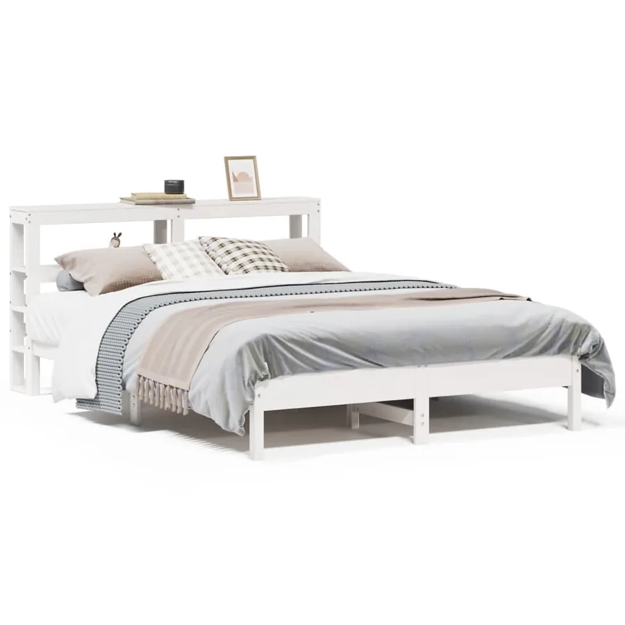 Cadre de lit sans matelas blanc 140x190 cm bois de pin massif - 2