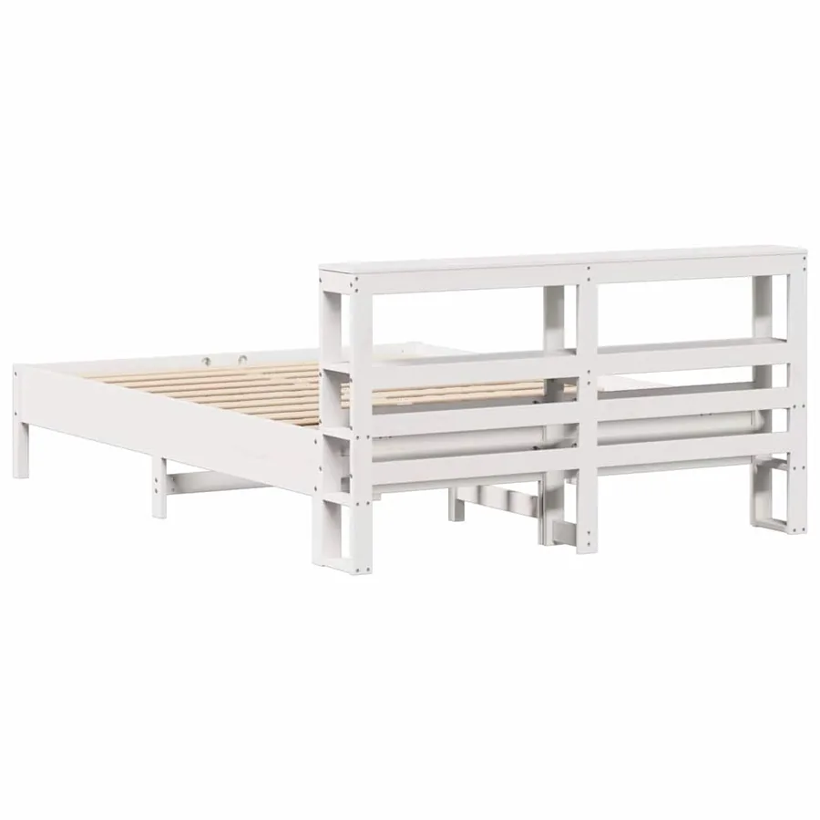 Cadre de lit sans matelas blanc 140x190 cm bois de pin massif - 6