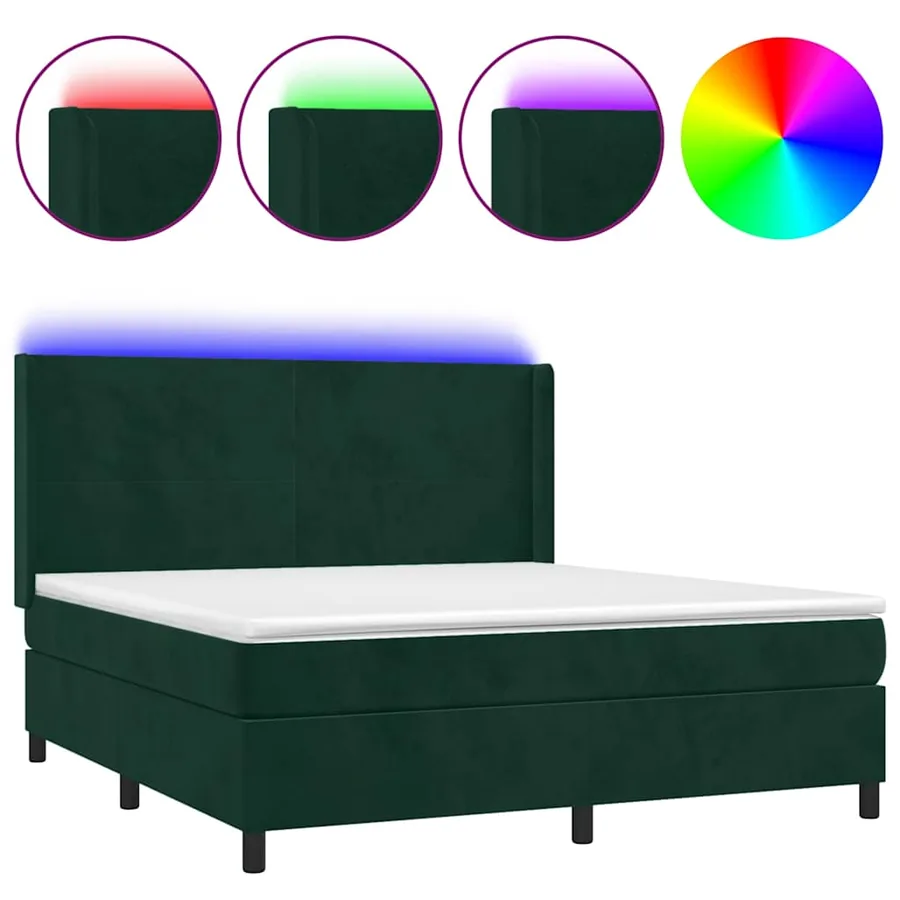 Sommier à lattes de lit matelas et LED Vert foncé 180x200 cm - 2