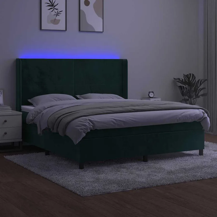 Sommier à lattes de lit matelas et LED Vert foncé 180x200 cm - 3