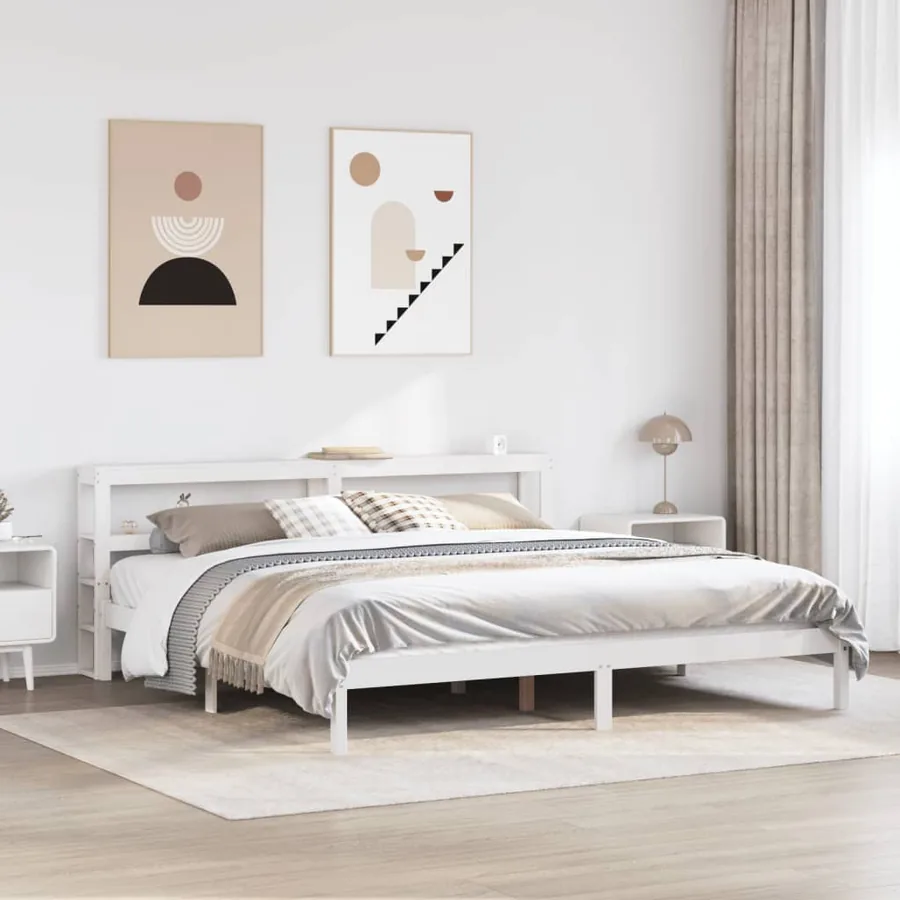 Cadre de lit sans matelas blanc 180x200 cm bois massif de pin