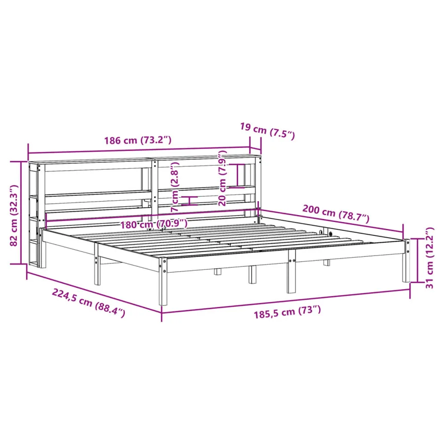 Cadre de lit sans matelas blanc 180x200 cm bois massif de pin - 12