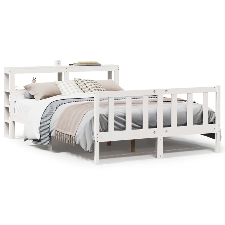 Cadre de lit sans matelas blanc 160x200 cm bois de pin massif - 2