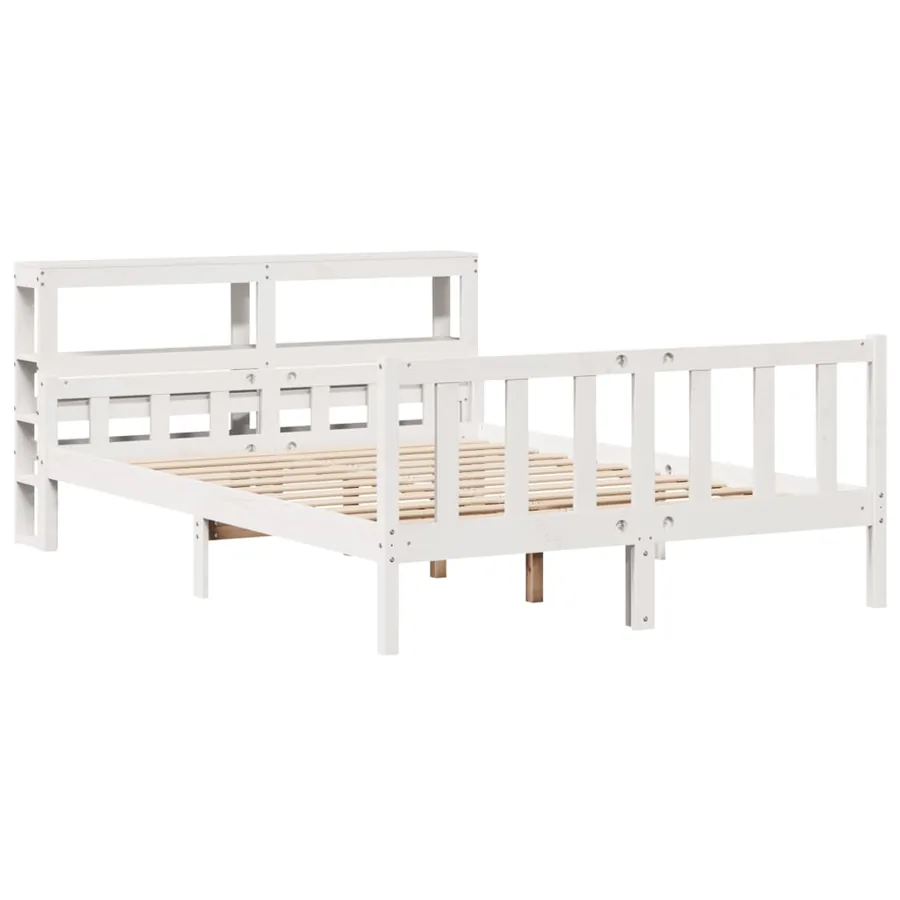 Cadre de lit sans matelas blanc 160x200 cm bois de pin massif - 3