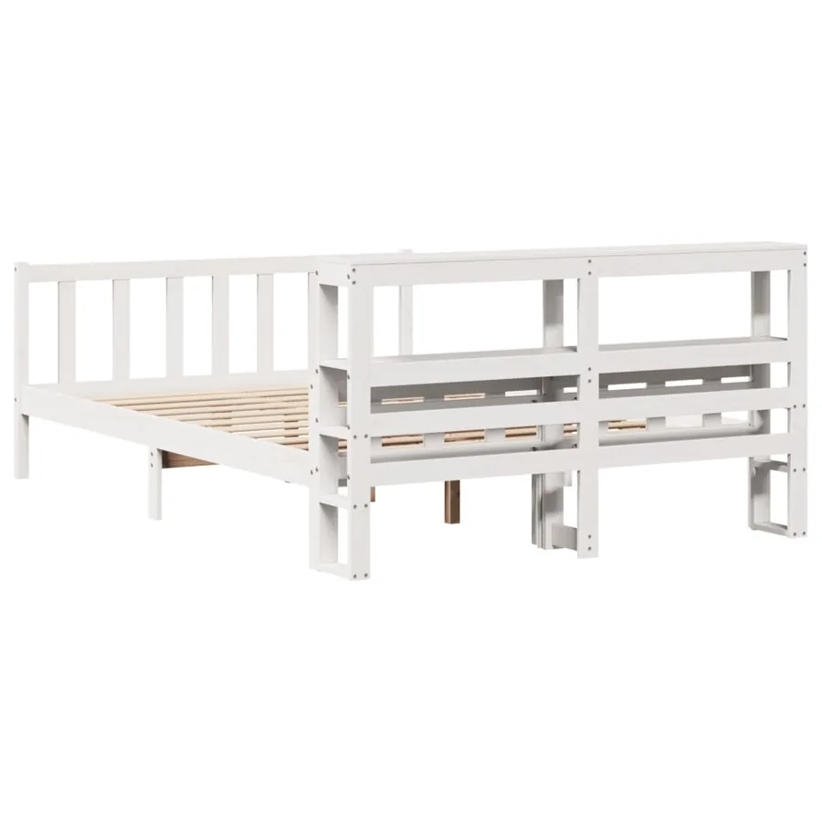 Cadre de lit sans matelas blanc 160x200 cm bois de pin massif - 6