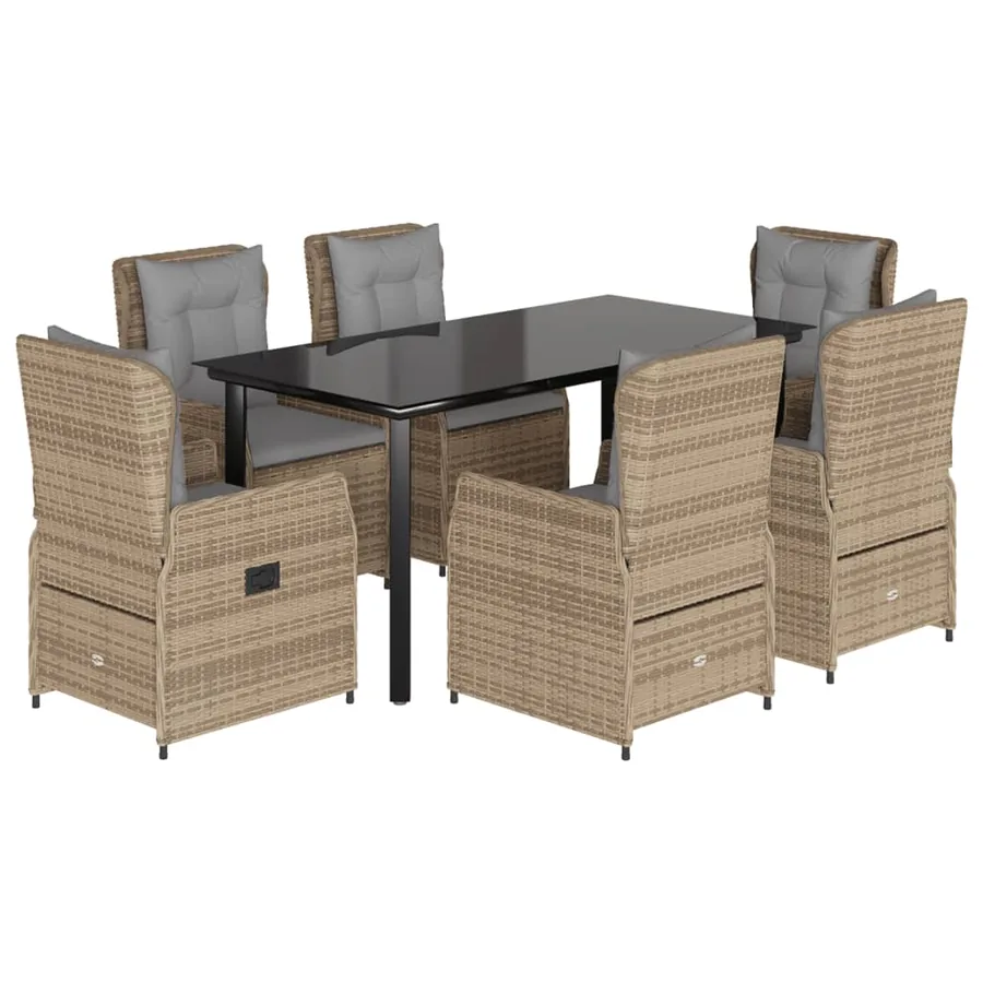 Ensemble à manger de jardin et coussins 7 pcs beige poly rotin - 2