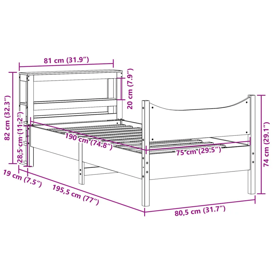 Cadre de lit avec tête de lit blanc 75x190cm bois de pin massif - 11